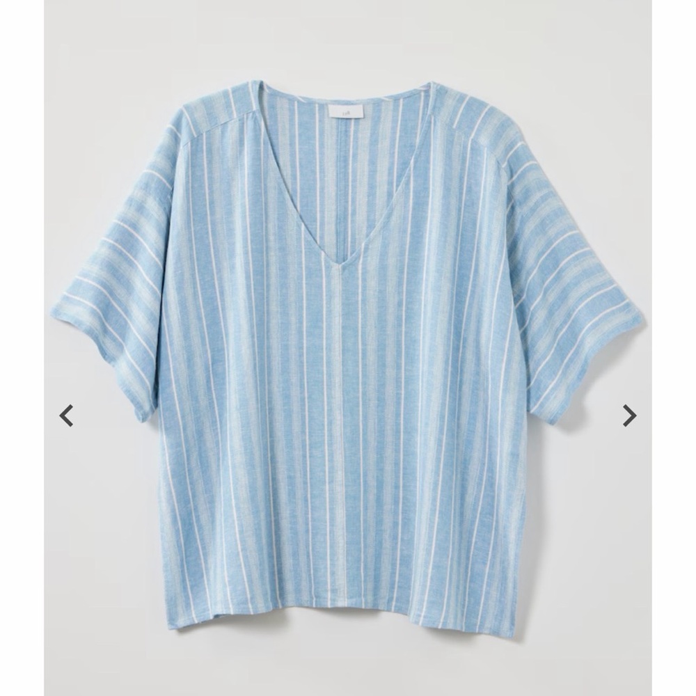 J. Jill Light Blue & White Vertical Stripe V-Neck Tunic